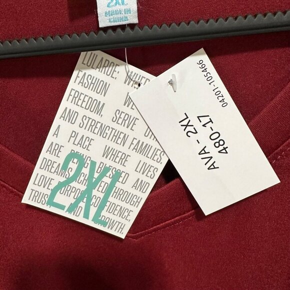 Lularoe AVA Women Size‎ 2XL Maroon Red V-neck Mutton Long Sleeve Dress NWT - Picture 8 of 10